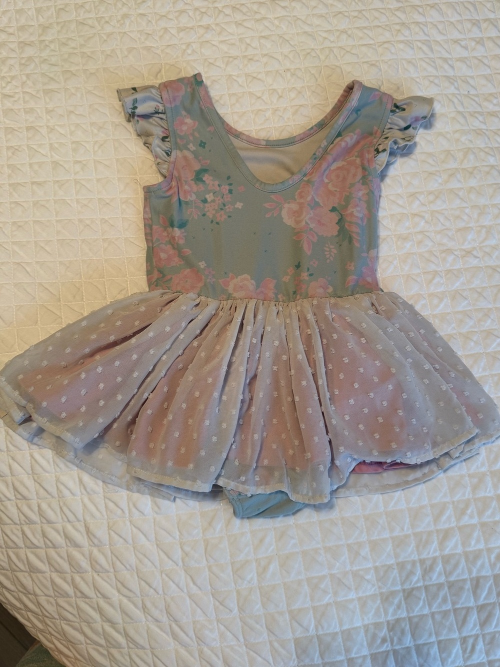 Cheeky Plum ‘Farrah’ Pastel Floral Leotard w/Swiss Dot Layered Twirl Skirt - Picture 4 of 9